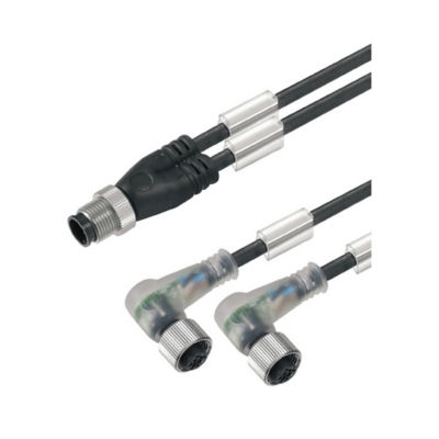 Sensor-Aktor-Adapterleitung (konfektioniert) , Verbindungsleitung, M12 / M12, Zwillingsleitung, schwarz