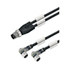 Sensor-Aktor-Adapterleitung (konfektioniert) , Verbindungsleitung, M12 / M8, Zwillingsleitung, Stift, gerade, 2x Buchse, gewinkelt