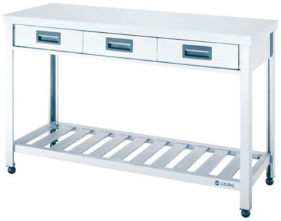 Stainless Steel Workbench, Drainboard Type, with Drawers, SUS430 Uniform Load (kg) 240